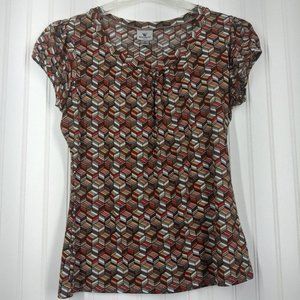 ❤2/$15 Worthington  Women's Blouse Abstract Print Pleated neckline Size M